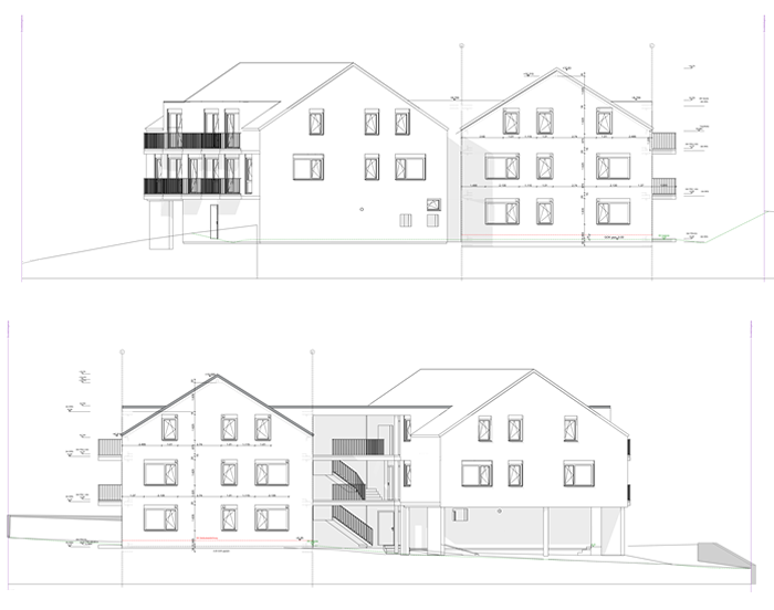 PROJEKTB&Uuml;RO SCHULZE Ausf&uuml;hrungsplanung Ansichten Nord/S&uuml;d (Haus 1)